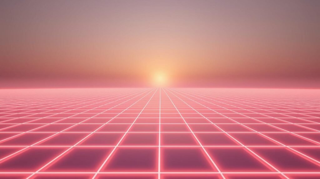 dreamy minimal landscape with soft pink glowing grid lines extending to horizon representing learning journey and possibility warm sunset tones elegant digital aesthetic inspiring and calm.jpg
